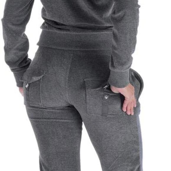 Luxury Velour Women's Tracksuit Set - Cozy Hoodie & Jogger, Size L, Dark Grey - Picture 3 of 5